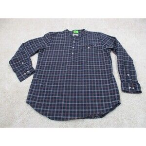 Orton Brothers Shirt Men Medium Blue Red Plaid Cotton Flannel Popover Button Up